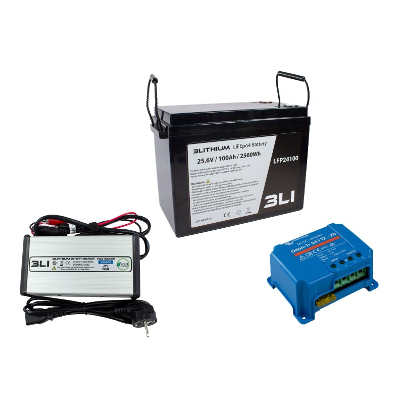 Pack Lifepo4 24100 + Cargador 2410 + Conversor 24/12